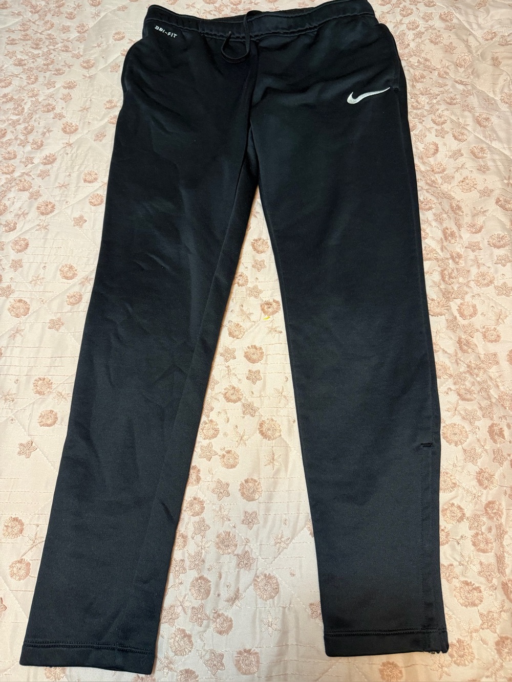 Nike Men’s Dri-FIT Black Training Track Pants Zip Ankles Size M